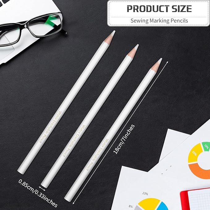 Outus 24 Pcs Sewing White Fabric Pencil Bulk Dress Marker Tailor Pencil Water Soluble Pen for Fabric Wipe Quilting Washable Marking Pen for Wedding Dressmaker DIY Craft