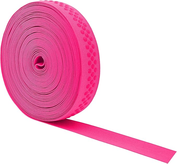Mandala Crafts 1 Inch Elastic Silicone Gripper Tape for Clothing - 10 Yds Dotted Non Slip Elastic Band for Sewing - Hot Pink Silicone Flat Fabric Stretchy Ribbon Straps