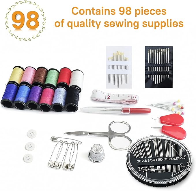 Woosuke 92Pcs Hand Sewing Kit for Adults and Beginners, Complete Needle and Thread Kit with Stainless Steel Needles, Scissors and Accessories, Ideal for Home, Travel, DIY, and Emergency Repairs