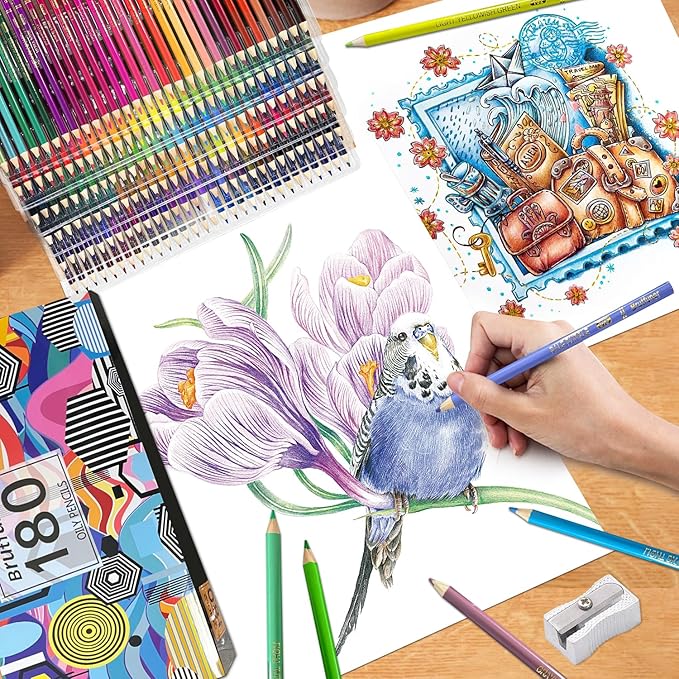 LBW 180 Colored Pencils for Adult Coloring Books, 12 Metallic Pencil, Oil Based Soft Core Professional Color Pencils for Artists Beginners, Drawing Coloring Sketching Blending