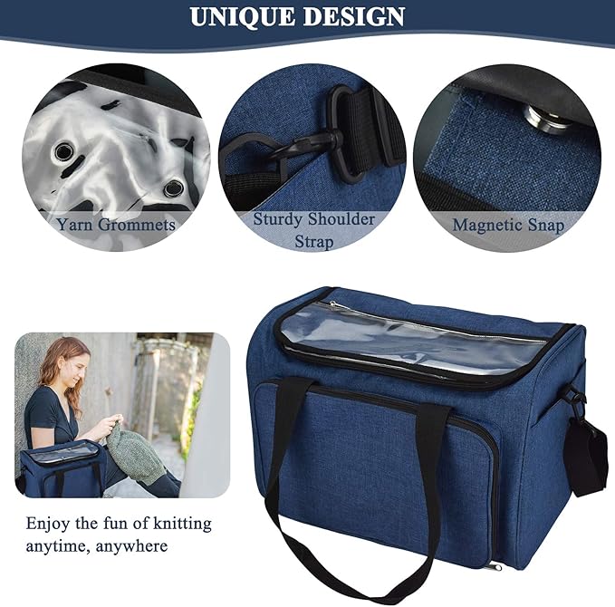 Coopay Large Knitting Bag Yarn Bag for Crochet, Yarn Tote Storage Organizer Portable Individual Compartments for Carrying Unfinished Project, Crochet Hooks Needles Accessories