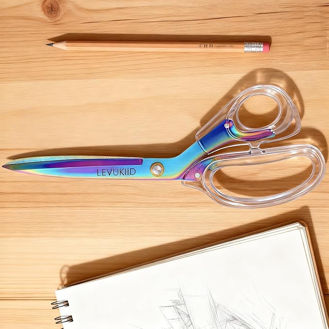 fabric scissor scissors all purpose, 9 Inch Titanium Coated Blades and Ergonomic, Clear Sscissors for Office Desk, Modern Design for Craft, Sewing, fabric,Office/Multicolored