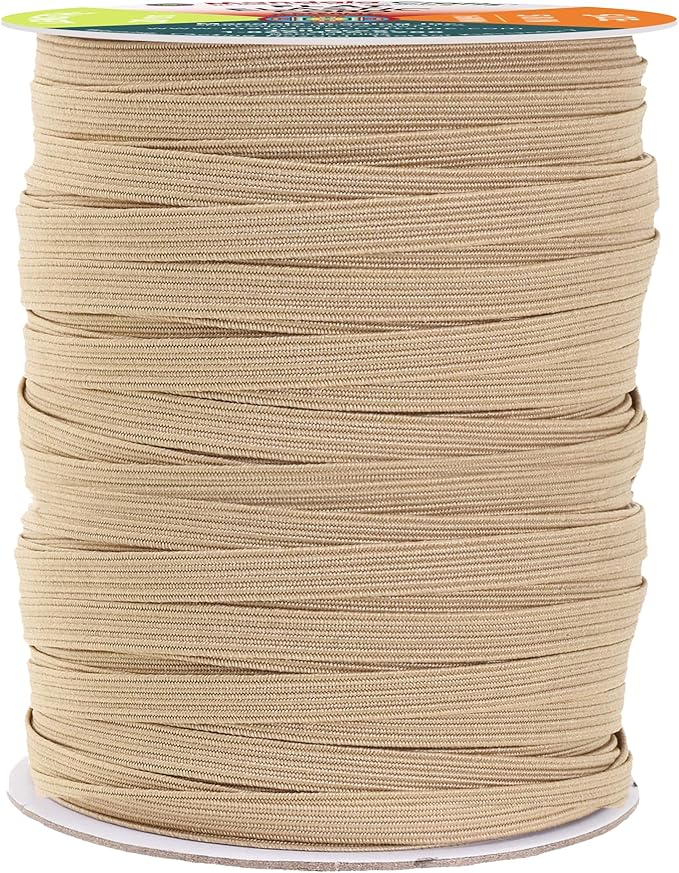 Mandala Crafts 16mm 20 Yds Roll of Tan Elastic Bands for Sewing - 5/8 Flat Elastics Cord - 5 8 Inch Braided Stretch Straps for Crafting