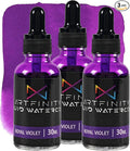 Liquid Watercolor Paint 30 ml Bottle - 3 Pack, Royal Violet - Vibrant Dye-Based Liquid Watercolor w/Glass Pipette, Fast-Drying, Fine Art Paint for Calligraphy & Airbrushing