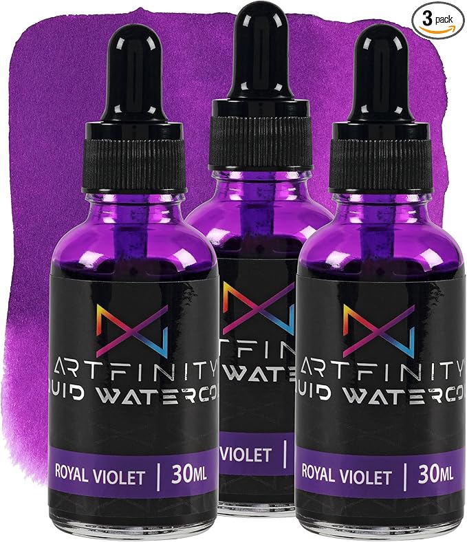 Liquid Watercolor Paint 30 ml Bottle - 3 Pack, Royal Violet - Vibrant Dye-Based Liquid Watercolor w/Glass Pipette, Fast-Drying, Fine Art Paint for Calligraphy & Airbrushing
