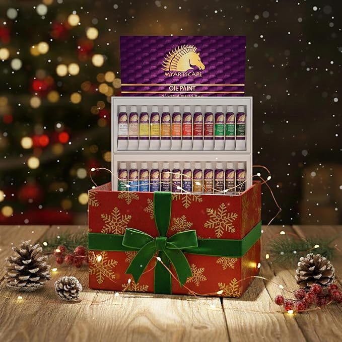 MyArtscape Oil Paint Set - 12ml x 24 Tubes - Lightfast - Heavy Body - Oil-based Colors - Great Pigment Load - Artist Quality Painting Supplies - Professional Craft Paints