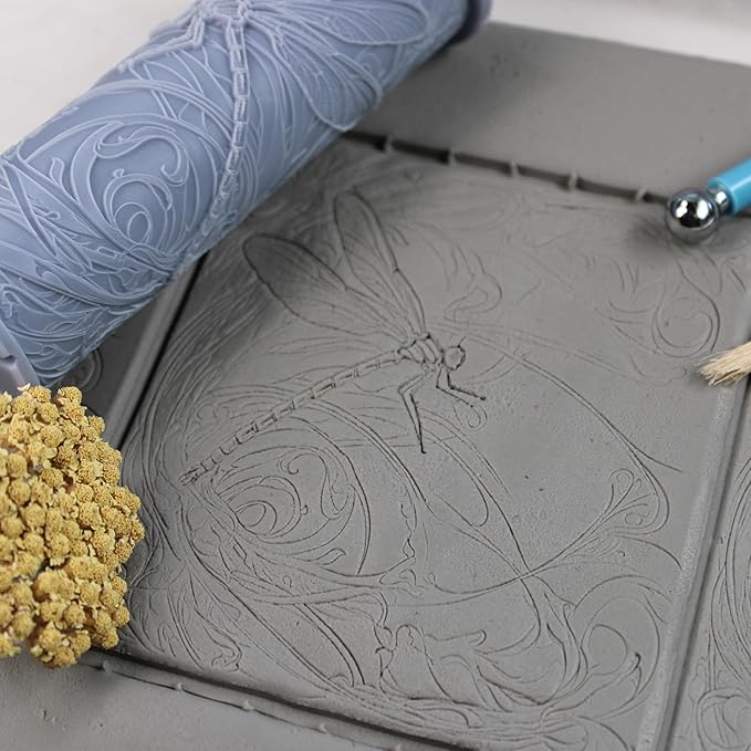 Dragonfly Clay Texture Roller (4") - Insect Set #01 - Embossing Pattern Roller for Polymer & Ceramic Clay, Pottery & Crafts