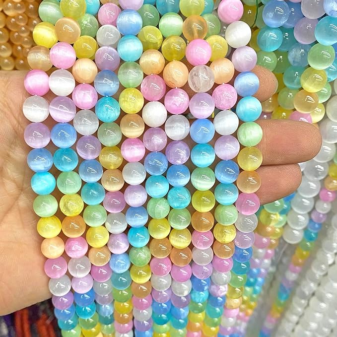 4MM 86PCS Colorful Selenite Gypsum Stone Crystal Beads for Jewelry Making DIY Bracelet