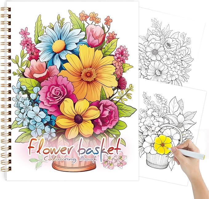 Tlenpo Adult Coloring Book for Women, Spiral Bound Adult Coloring Books for Women Relaxation, Suitable for Alcohol Markers and Colored Pencils, Single-Sided Print of Flower, 50 Coloring Pages