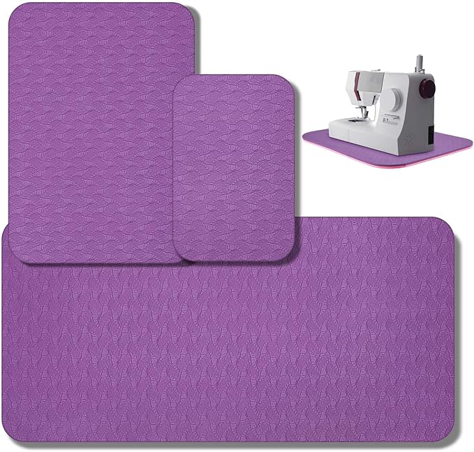 3 Pcs Sewing Machine Muffling Mat Pedal Mat Sewing Machine Pad No Slip Rubber Stay in Place Mats for Calms Vibration(Pink Purple,15 x 20 Inch,14 x 9 Inch,17 x 36 Inch)