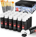 Caliart Black Acrylic Paint with 12 Brushes, Pack of 24, Art Craft Paints (2 oz/Bottle), Canvas Ceramic Wood Eggs Rock Painting Kit, Art Supplies for Adults Artists Painters