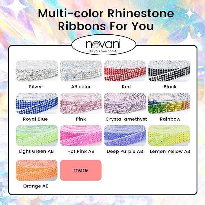 Novani Self Adhesive Rhinestone Ribbon, 0.78 Inch Wide 3 Yards 1 Roll, Black Crystal Diamond Bling Strips for DIY Crafts, Home Decor, Glitter Glass Rhinestones Tape for Crafting, Car Decoration