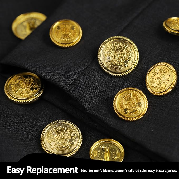 14PCS Gold Blazer Buttons for Men Replacement Buttons Suits Antique Gold Buttons for Blazer 20mm and 15mm Gold Button for Sport Coat, Uniform, Jackets Vintage Blazer Buttons Men