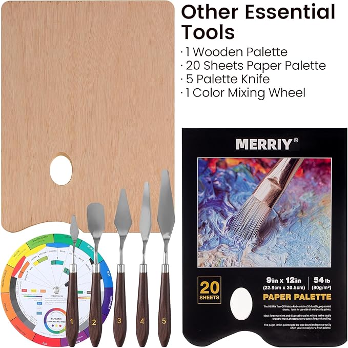MERRIY 80-Piece Acrylic Paint Set, Artist Painting Supplies Kit with Tabletop Sketch Box Easel, 48 Colors Acrylic Paints,11"x 14"Stretched Canvas &More, Premium Acrylic Painting Set for Adults