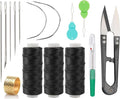 Waxed Thread 96 Yards Hand Sewing Kit Set 210D Flat Sewing Waxed Thread, 7 Pcs Leather Repair Needles with Sewing Scissors for Home Upholstery Carpet Leather Canvas Repair and Sewing