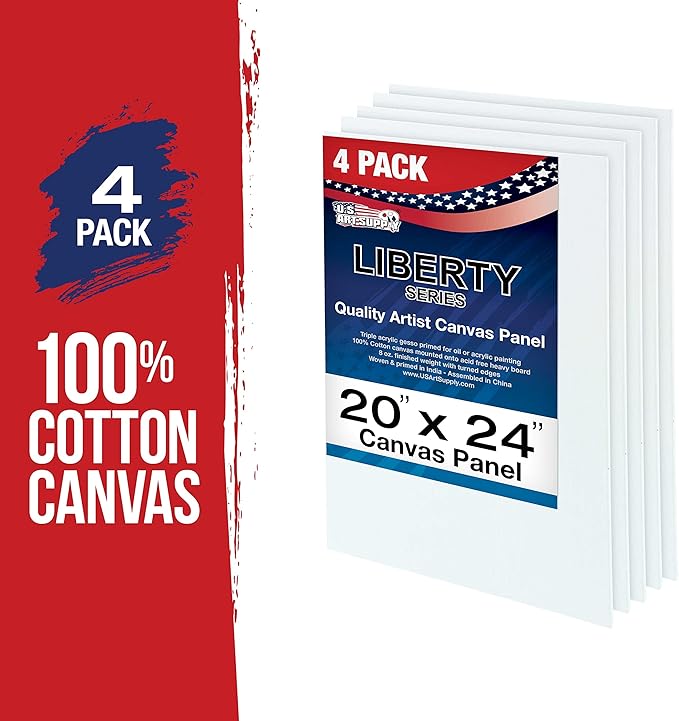 US Art Supply 20 X 24 inch Professional Artist Quality Acid Free Canvas Panel Boards for Painting (Pack of 4)
