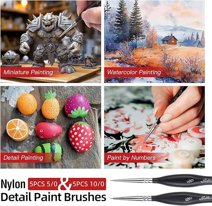 Detailing Brush Set - Golden Maple 13pcs Miniature Paint Brushes and Dry Brush Set for Fine Detail Paint, Acrylic Painting, Watercolor, Oil, Models