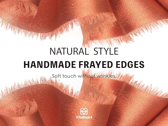 Vitalizart Terracotta Silk Satin Ribbon 1-1/2 inch x 15 Yard Fall Ribbon Burnt Orange Handmade Frayed Ribbons for Gift Wrapping Baby Shower Wedding Bridal Bouquets Holiday Decor