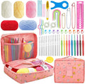 HATINXIA 58pcs Crochet Kit Beginners, Crochet Hook Set with Yarn, Portable Crocheting Kit for Starter, Ergonomic Crochet Needles Tools DIY Knitting Accessories for Experienced Crochet Lovers, Cats