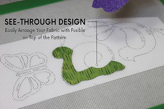 Precision Fusing Mat (17" x 24") Includes No-Slip/Nonstick mat with See-Through Design for Appliqué Creation, and Teflon Coated Pressing Sheet - Applique Pressing Sheet