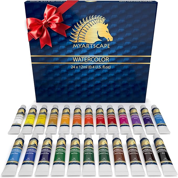 MyArtscape Watercolor Paint Set - 24 x 12ml Tubes - Lightfast - Vibrant Colors - Excellent Transparency - Kit for Vivid Watercolors Painting - Professional Artist Paint Supplies