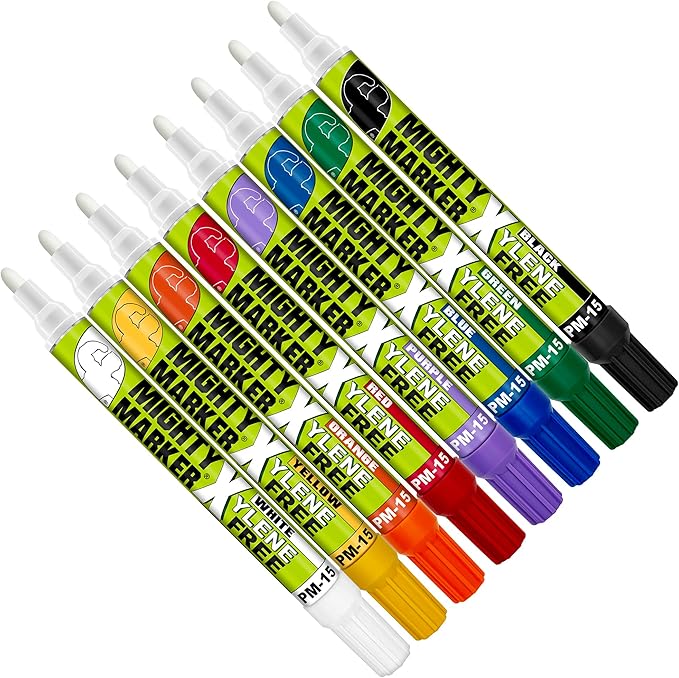 PM-15, Eco-Friendly Paint Marker, Alcohol-Based & Xylene-Free, Waterproof & Permanent, 10ml, 2.3mm Tip, 8 Bonus Tips, Made in USA, Assorted 8 Pack
