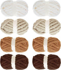 MABOZOO Assorted Chunky Yarn for Crocheting - 8 Pack, Fluffy Jumbo Chenille, Soft Plush - Giant Thick Fuzzy Yarn for Hand or Arm Knitting - Khaki Multi (31.7 yds, 8 oz Each Skein)