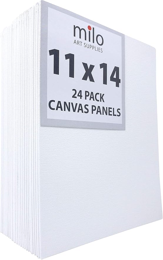 milo Canvas Panel Boards for Painting | 11x14 inches | 24 Pack of Flat Canvas Panels, Primed & Ready to Paint Art Supplies for Acrylic, Oil, Mixed Wet Media, & Pouring, Bulk Painting Party Pack