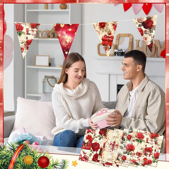 Ganeen 100 Pcs Vintage Valentine Red Rose Quilting Fabric Roll 2. 56 Inch Fabric Squares Jelly Patchwork Precut Strips Bundles for Holiday Materials Craft DIY Sewing Cloths