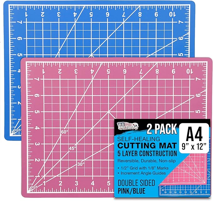 U.S. Art Supply 9" x 12" Self-Healing Cutting Mat 5-Ply (2 Pack) - Double-Sided Pink/Blue Craft Mat, Non-Slip Cutting Mats for Crafts, Sewing, Quilting, Scrapbooking