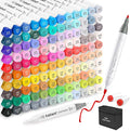 Caliart 121 Colors Alcohol Markers Brush Tip, Dual Tip Artists Coloring Markers Set Brush & Fine, Permanent Alcohol Based Colored Sketch Pens, Art Supplies Gifts for Adults Illustration Drawing