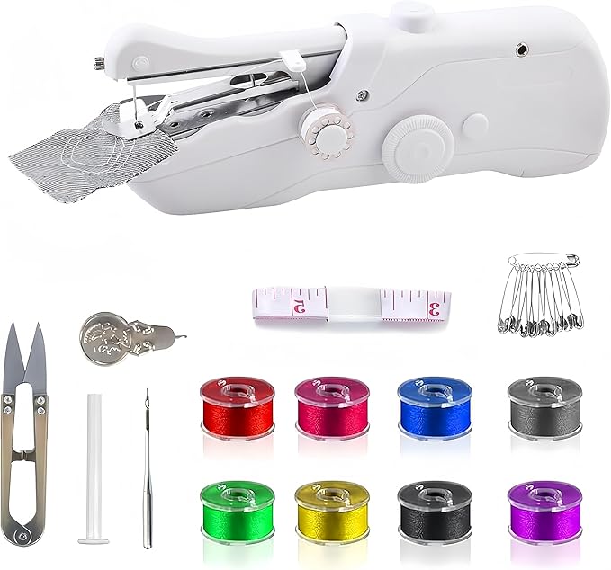 Handheld Sewing Machine, Mini Portable Electric Quick Sew Sewing Machine, Sewing Machines for Beginners, Easy To Use Suitable for Sewing Clothes, Fabrics, Curtains, Family Travel (White)