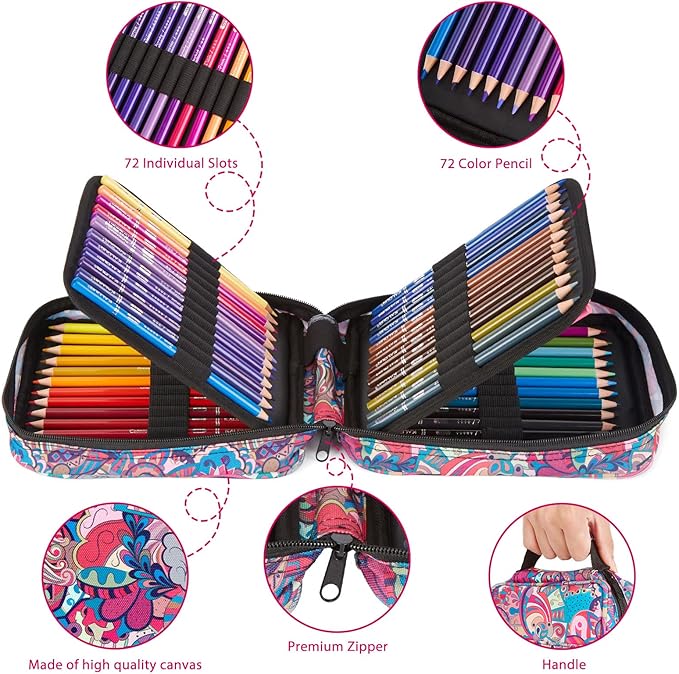 Limous Colored Pencils, 72 Colored Pencil Set with A5 Sketch Book and Zipper Travel Case, Multi Colored Pencils with 7 Metallic Colors, Ideal for Drawing, Sketching, Blending and Color Layering