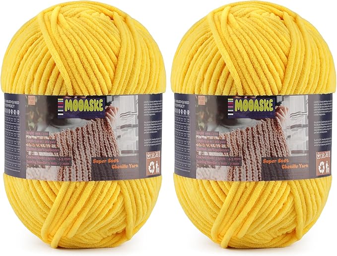 2 Skeins Fluffy Chenille Yarn for Crocheting - Baby Blanket Yarn for Knitting - Velvet Yarn for Amigurumi Crochet, Ultra Soft Yarns Total Weight 400g/14oz, Total Length 480m/524yard
