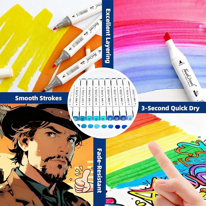 12Pcs Alcohol Markers Pure Color Series,Chisel & Fine Dual Tip Art Solid Color Markers Set for Adults Beginner Drawing Sketching Illustration (Black)