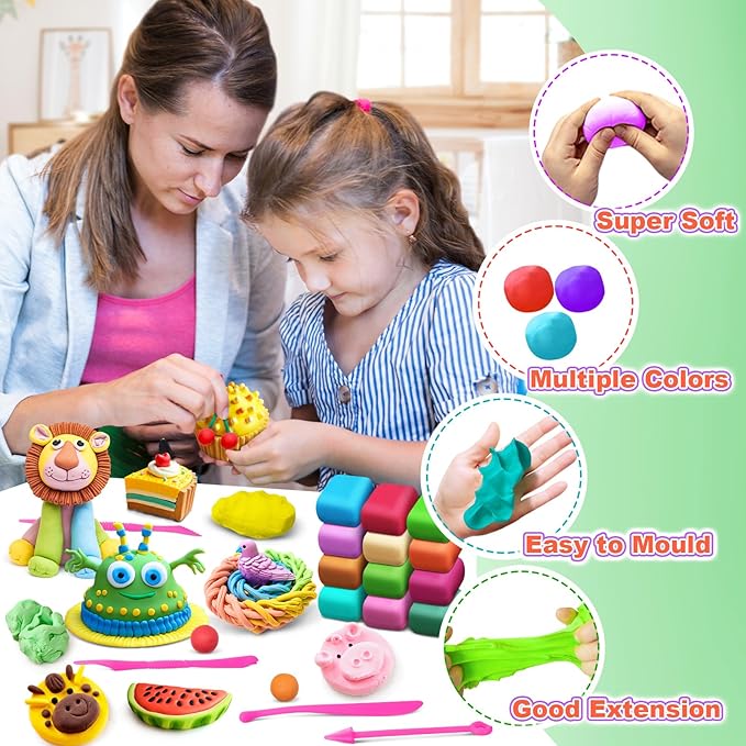 Air Dry Clay 76 Colors, Modeling Magic Clay Set with 5 Sculpting Tools, Gift for Ages 3-12 Boys and Girls