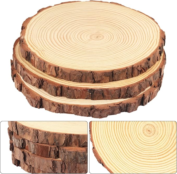 8 PCS 8-9 Inch Natural Wood Slices, Unfinished Pine Wood Circles with Barks for Coasters, DIY Crafts, Christmas Rustic Wedding Ornaments and Centerpieces,by GNIEMCKIN.