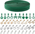 Mylbeter #3 Nylon Coil Zippers by The Yards Green Bulk Zippers 10 Yards with 40PCS Sliders Continuous Zipper Tape for DIY Bag Clothing Sewing Crafts Gold Pull Sliver Slider Zipper for Bags and Purses