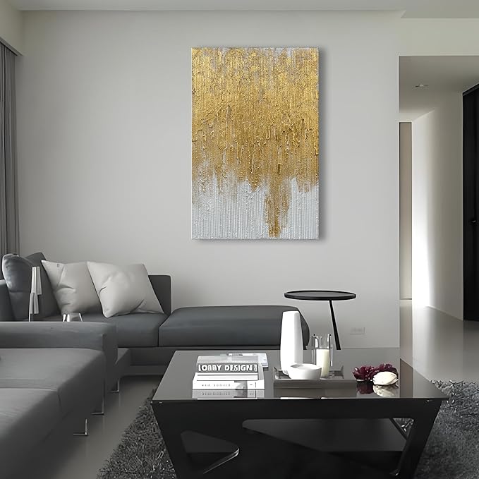 Art Hand-Painted Gold Texture Minimalist Oil Painting Modern Abstract Art Painting 45x30 inch Home Wall Decorative Art