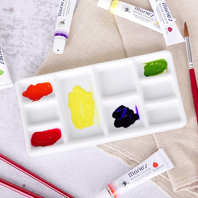 VanEnjoy White Square Ceramic Artist Paint Palette,Porcelain Watercolor Palette,Ceramic Mixing Tray for Watercolor Gouache Painting