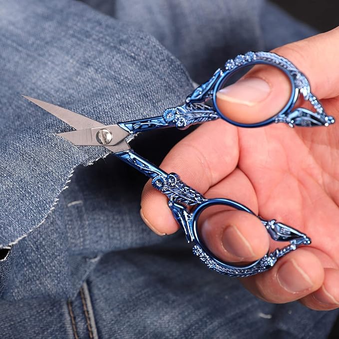 Embroidery Scissors, Small Sharp Pointed Detail Shears for DIY Craft Needlework Yarn Sewing Cross Stitch Thread Cutting Handicraft Tool, 4.6in Blue Little Bird