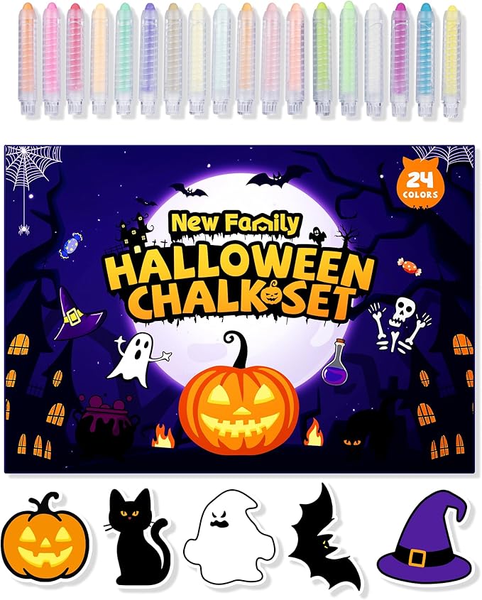 NewFamily Fantasy Colors Dustless Chalk Set, 24 Colors Non-Toxic Washable Chalk for Kids with Magnetic Drawing Boards,Art Toys Kit - Sparks Creativity