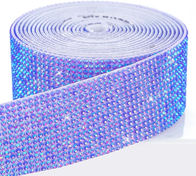 Novani Self Adhesive Rhinestone Ribbon, 1.18 Inch Wide 3 Yards 1 Roll, Deep Purple AB Crystal Diamond Bling Strips for DIY Crafts, Glitter Resin Rhinestones for Crafting, Car Decoration