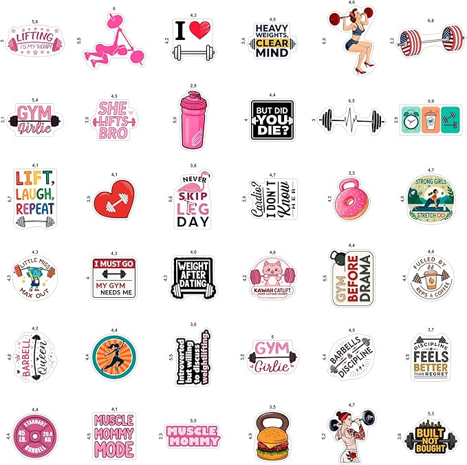 100Pcs Weightlifting Stickers for Water Bottle, for Laptop - Weightlifting Gifts, Party Supplies - Workout, Gym Stickers - Gift for Women & Men