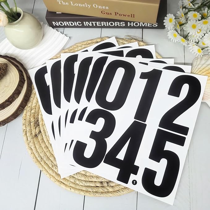 12 Sheets Large Capital Number Stickers,Waterproof & Self Adhesive Alphabet Sticker for Mailbox, Garden, Vehicles，Classroom - Black