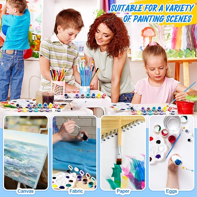 Fulmoon 24 Set Mini Acrylic Paint Set for Kids Adults Washable Mini Painting Kit Arts Crafts Party Favors Filled Strips Brushes Palettes Bulk for Classroom Home Kit Supplies (Fresh Color)