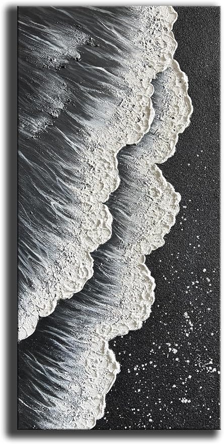 YaSheng Art - Oil Painting on Canvas Texture Black and White Ocean scenery sandbeach 3D Oil Painting Hand-Painted Abstract Artwork Paintings Modern Home Decor Living room sofa bedroom dining room hanging pictures Canvas Wall Art 24x48inch