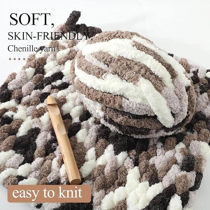 Chunky Yarn for Hand Knitting, No7 Thick Yarn, 250Grams 32Yards, Pack of 4, Perfect for Knitters and Crafters (Coffee Skilled Heart)