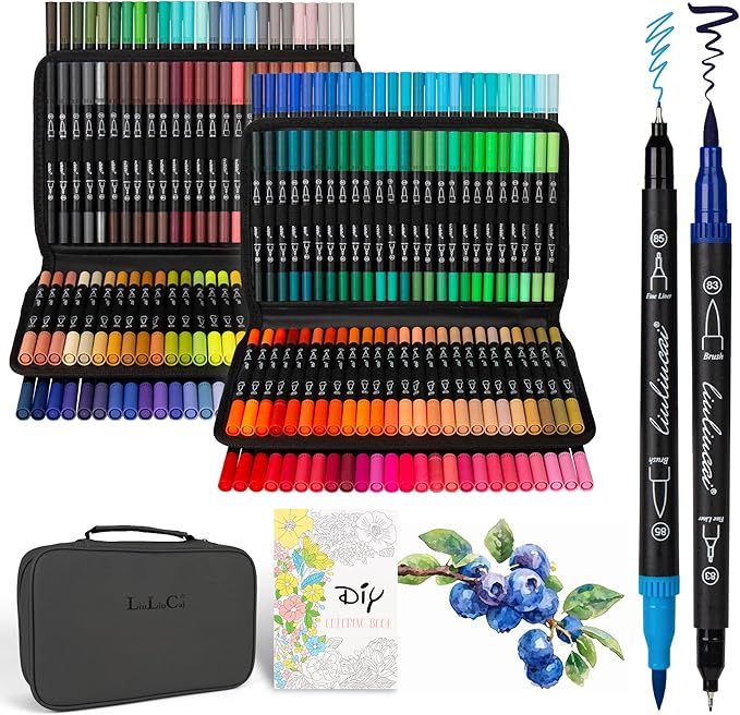 200 Colors Dual Tip Markers Brush Pens, Fine & Brush Tip Art Markers for Adult Coloring Book Drawing Calligraphy, Colored Pens Christmas Gifts Stocking Stuffers for Teen Art Supplies