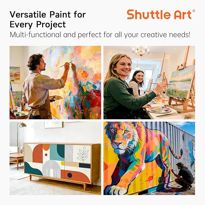 Shuttle Art 15 Colors Acrylic Paint Set, 33.8oz/1000ml Large Capacity Pump Bottles, Rich Pigments, High Coverage Paint, Fast Drying, Non-Toxic, for Canvas Wood Ceramic Rock Painting & DIY Crafts